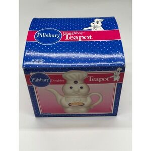 Pillsbury Doughboy Teapot Chef Holding Biscuits Ceramic Kitchen Collectible 1998